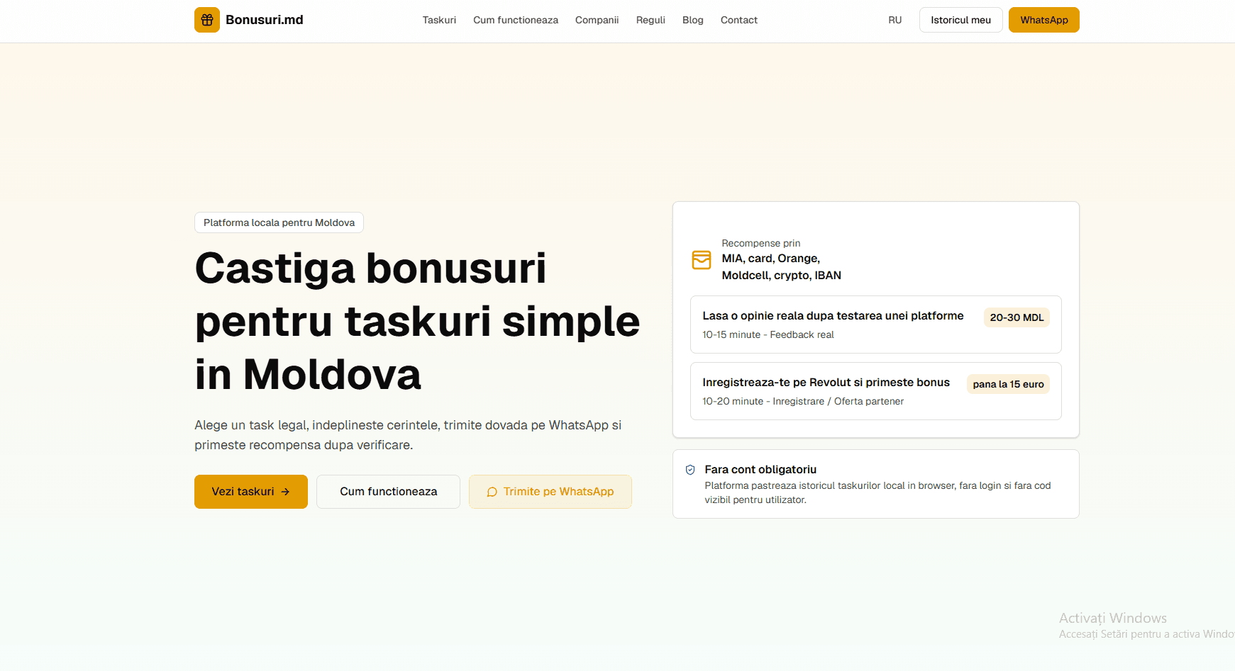Bonusuri.md: platforma locala pentru taskuri simple si recompense in Moldova